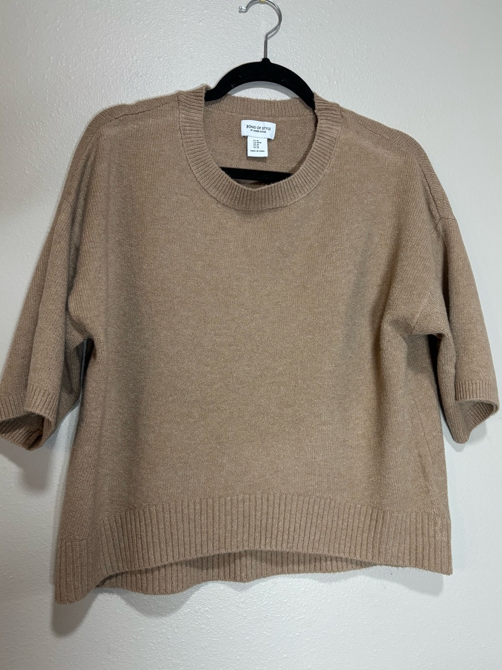 Song of Style Camel Short-Sleeve Crew Sweater